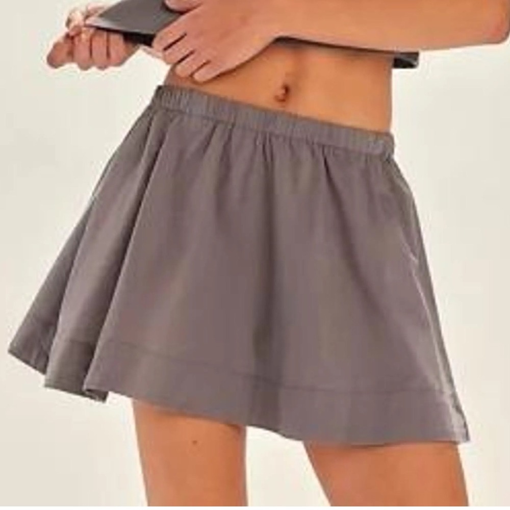 Free People Free-Est Grey Cotton Elastic Waist Mini Skirt with Pockets Large